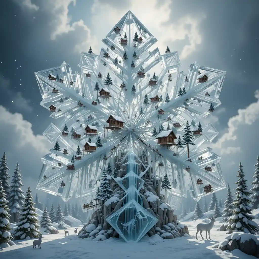 Giant Crystal Snowflake Containing A Surreal Winter World