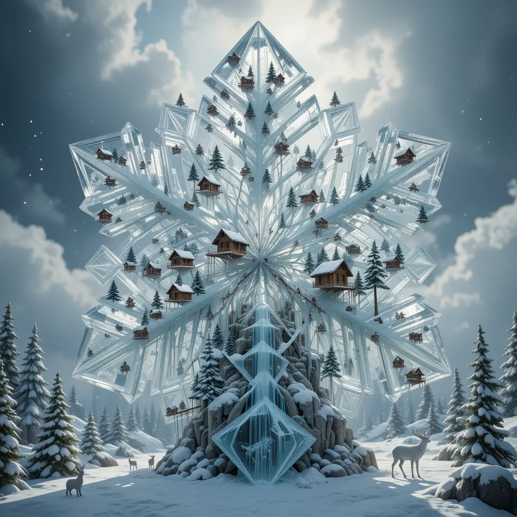 Giant Crystal Snowflake Containing A Surreal Winter World