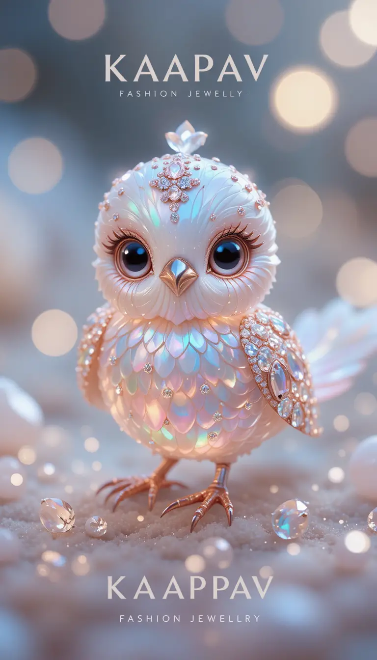 Whimsical Jewel Bird With Pearlescent Feathers And Glow