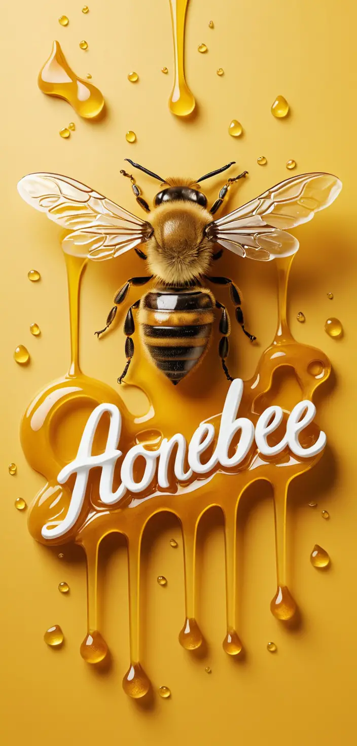 HoneyBee dripping honey text on golden cover art background