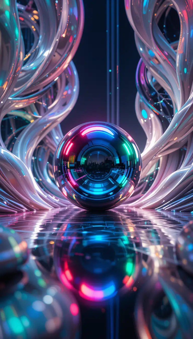 Abstract glowing sphere in futuristic digital cosmos