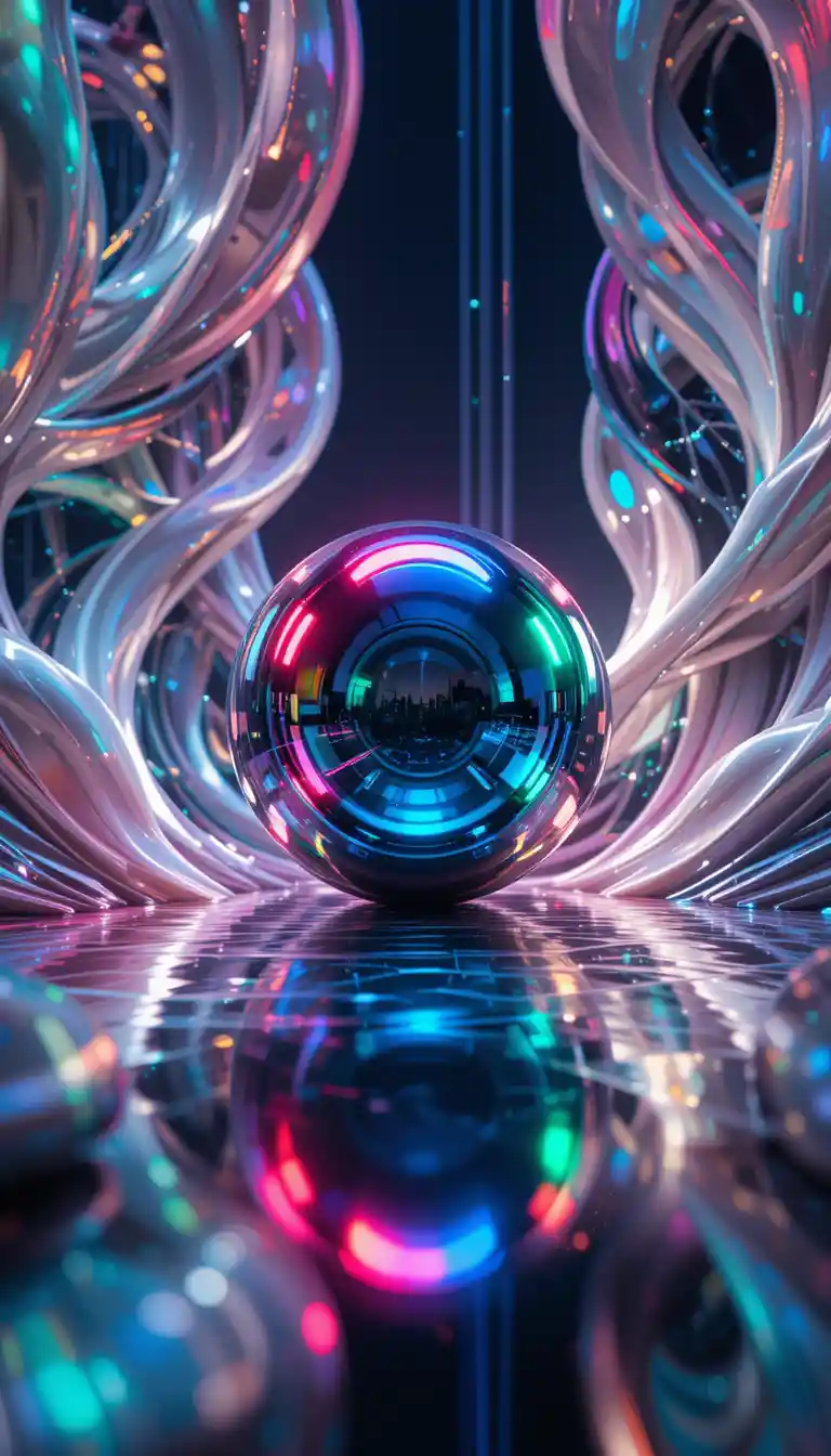 Abstrakte leuchtende Sphäre im futuristischen digitalen Kosmos