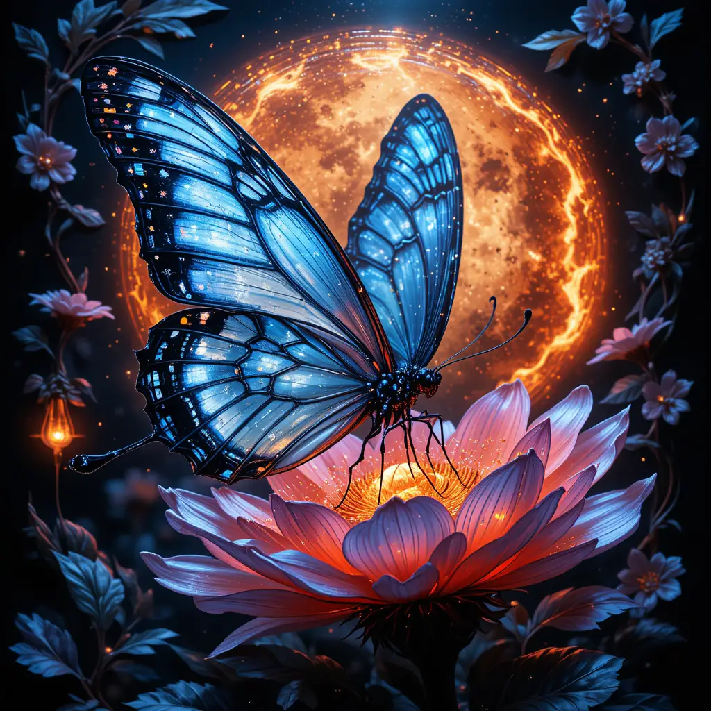 Anime butterfly enamel painting with luminous crystal wings