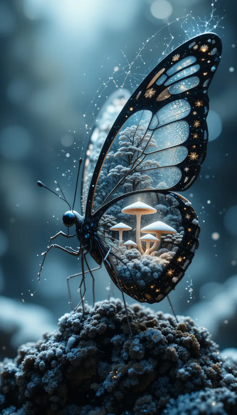 Butterfly Wings Revealing A Miniature Winter Fantasy World