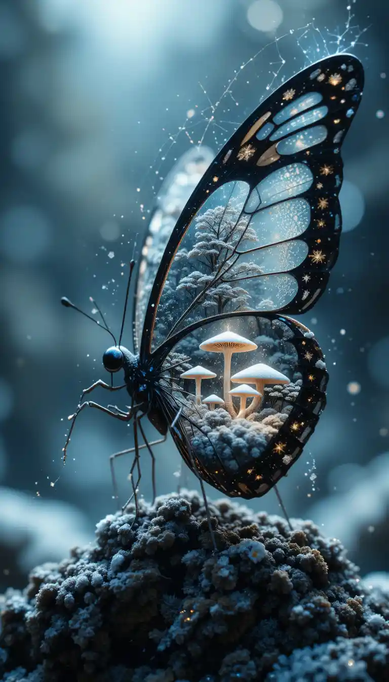 Butterfly Wings Revealing A Miniature Winter Fantasy World