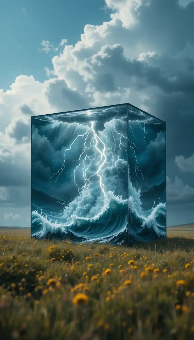 Epic lightning storm contained inside a glass cube