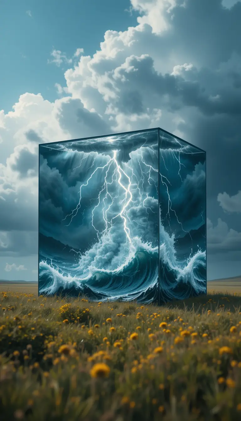 Epic lightning storm contained inside a glass cube