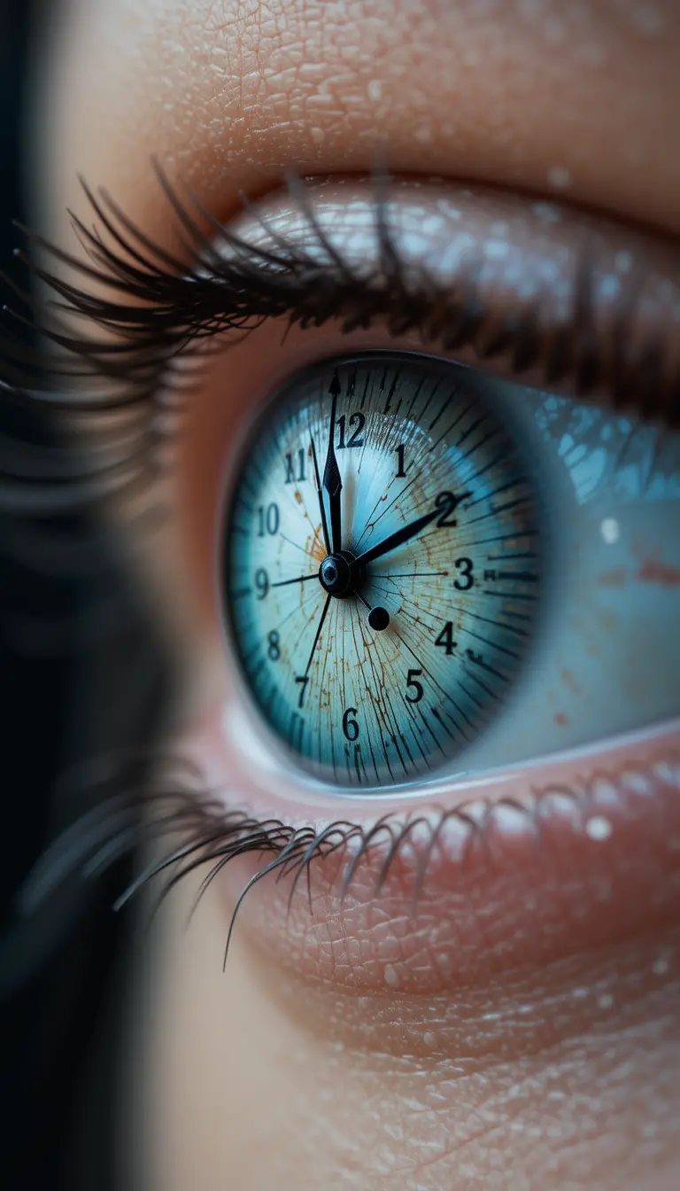 Macro close up of an eye with a cracked clock pupil