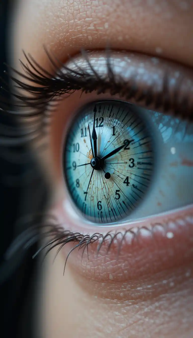 Macro close up of an eye with a cracked clock pupil