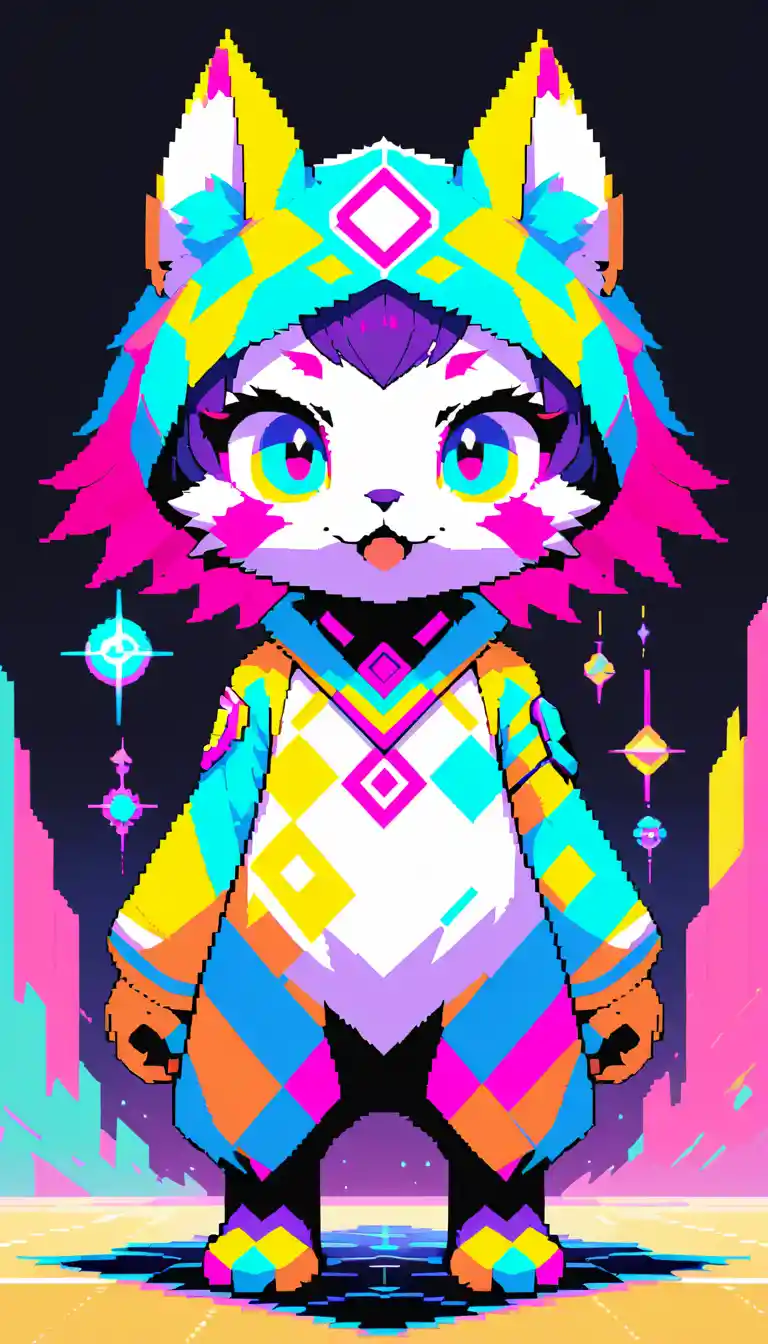 Retro pixel art man in cute cyber industry scene