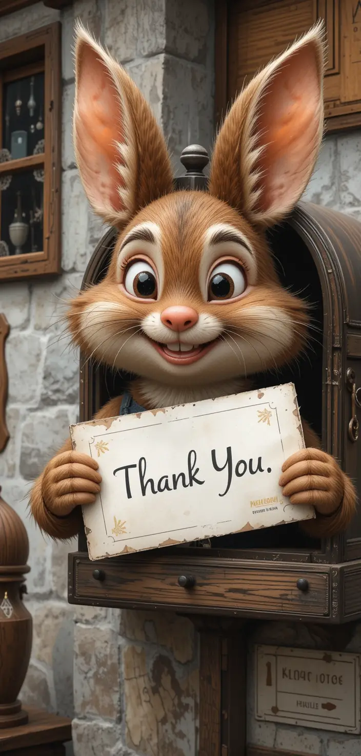 Happy chipmunk mailing a thank you letter at post office