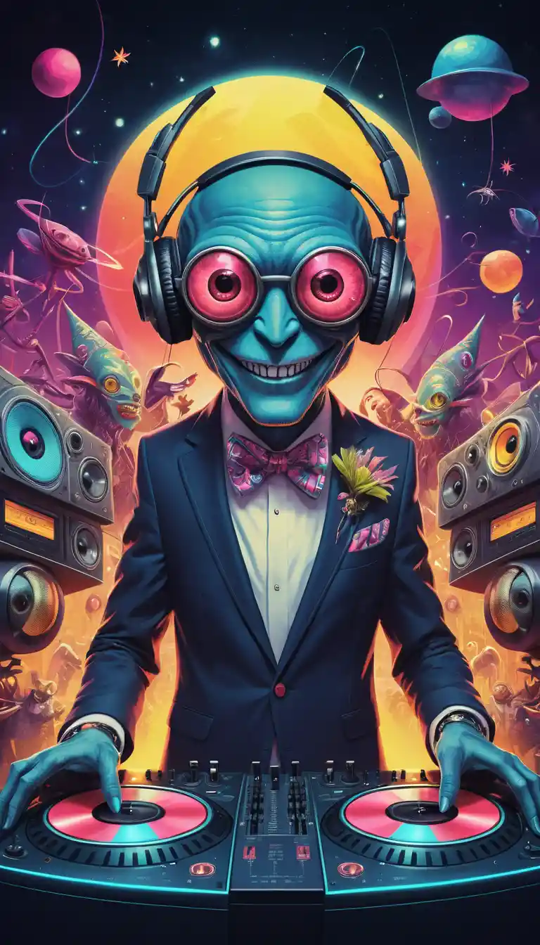 Eccentric Cyclops Creatures Djing At Futuristic Night Party