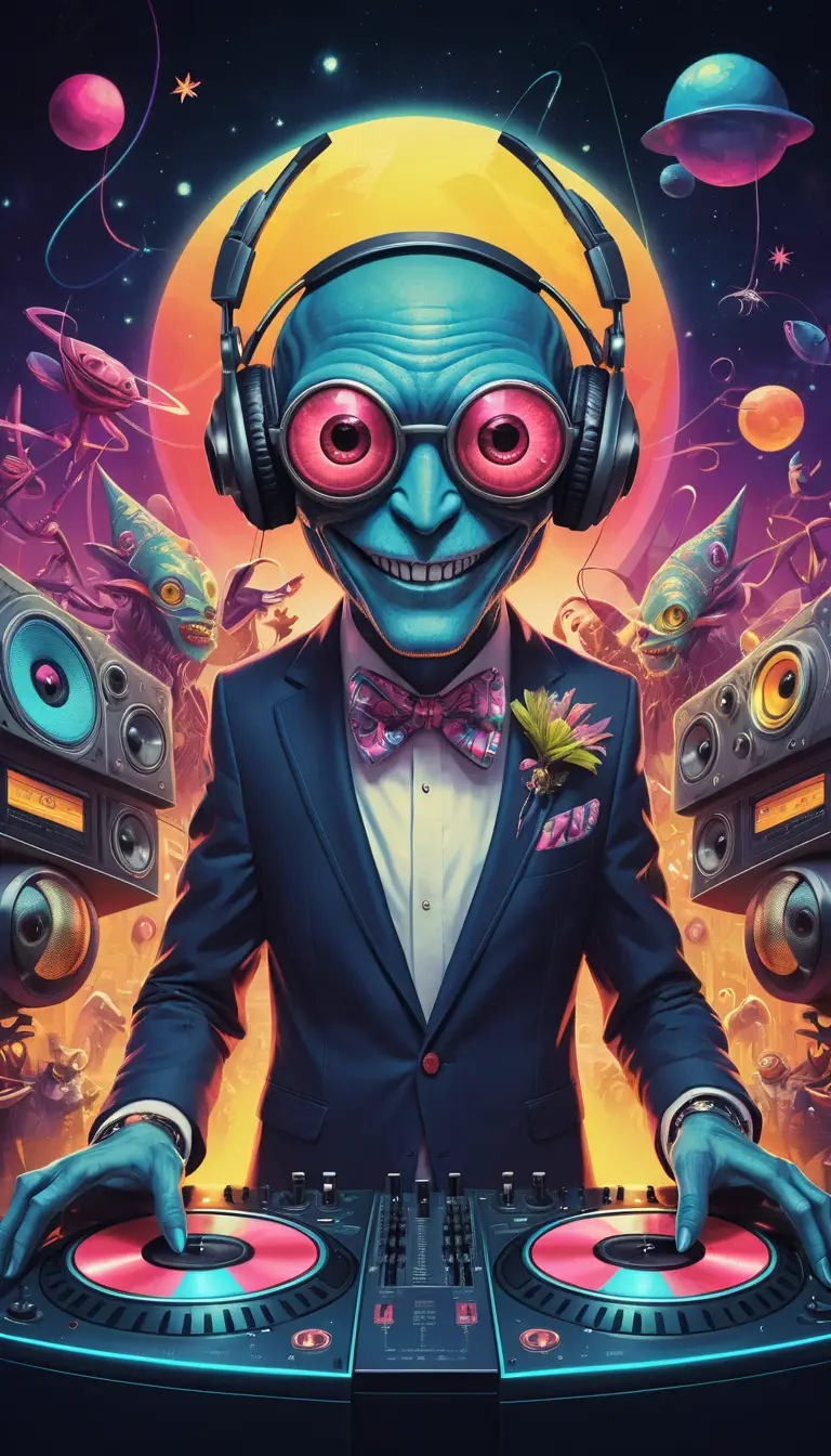 Eccentric Cyclops Creatures Djing At Futuristic Night Party