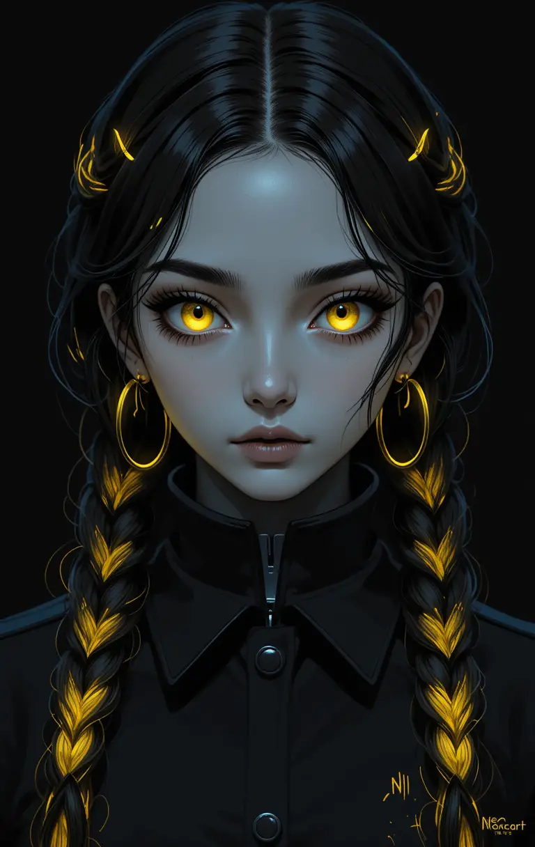 Mystical Anime Girl Portrait With Glowing Golden Eyes