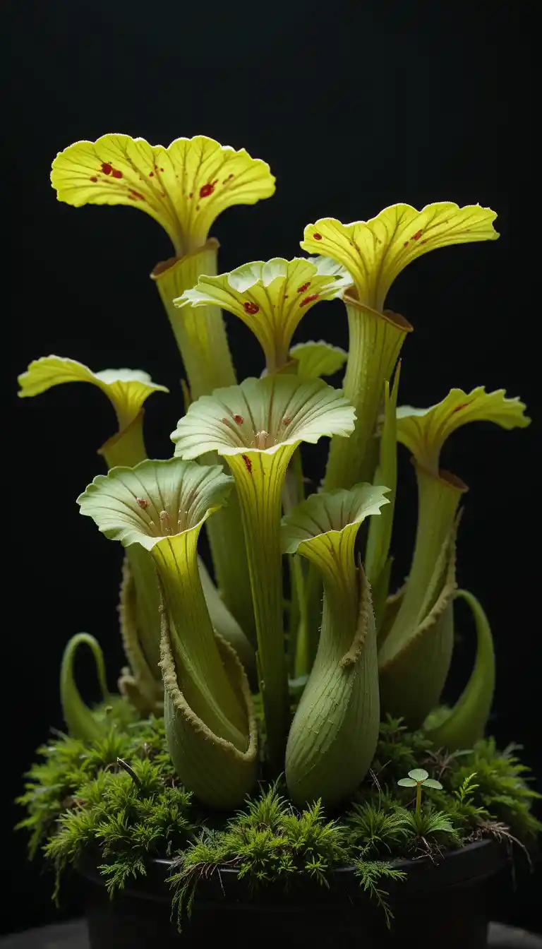 Close up 3d rendering of green pitcher plants in a pot