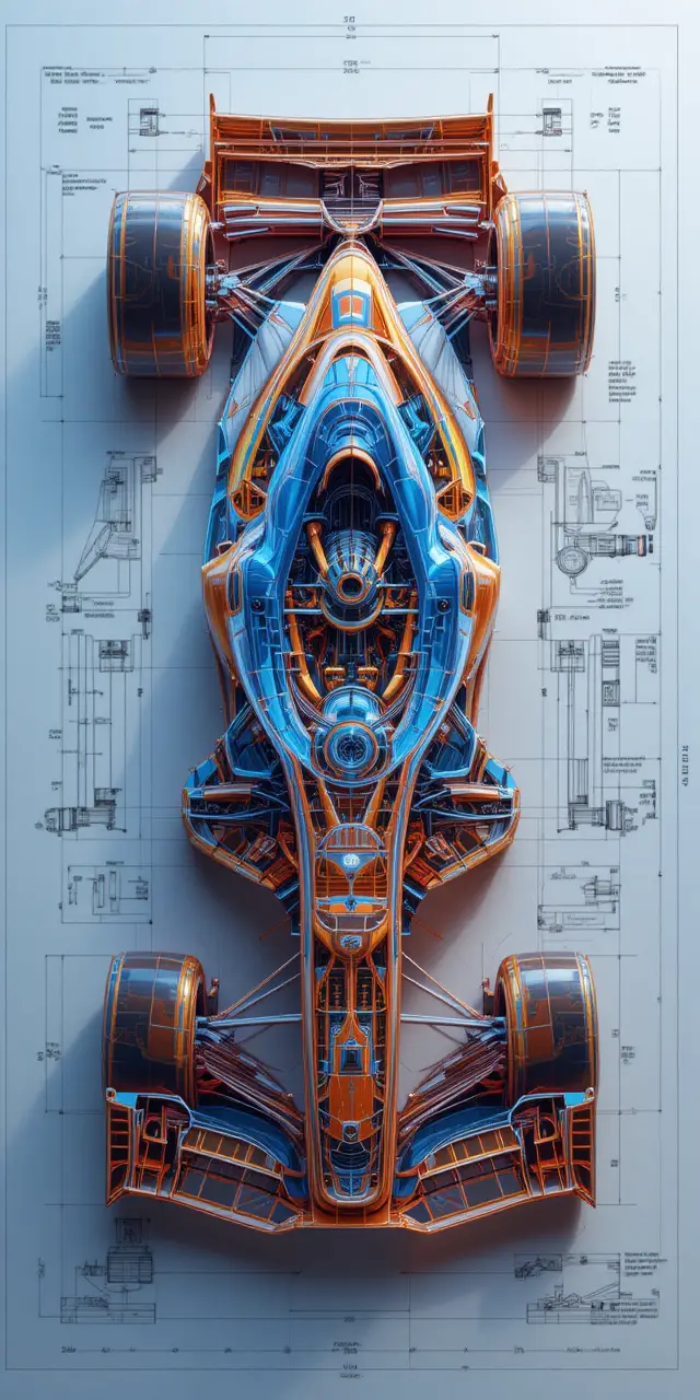 Technical Multi View Poster Of Futuristic F1 Race Car
