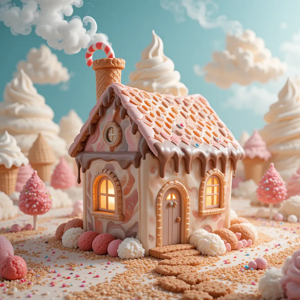 Whimsical Ice Cream House In A Candy Fantasy Landscape