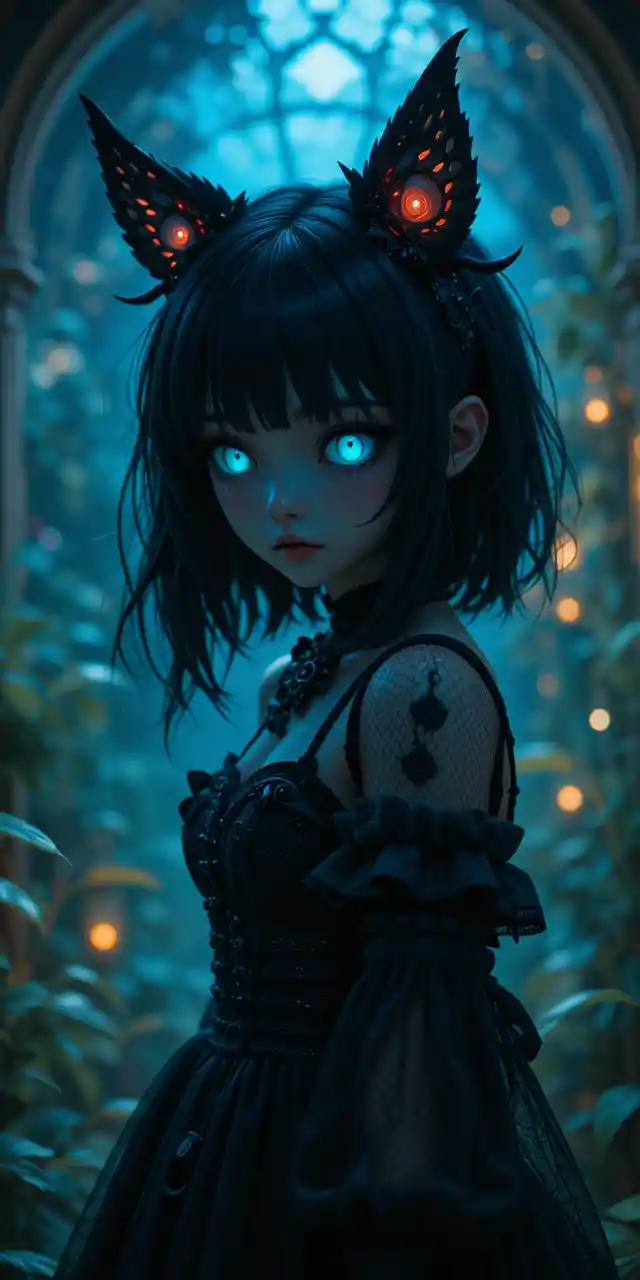 Anime girl illuminated by dramatic experimental lighting
