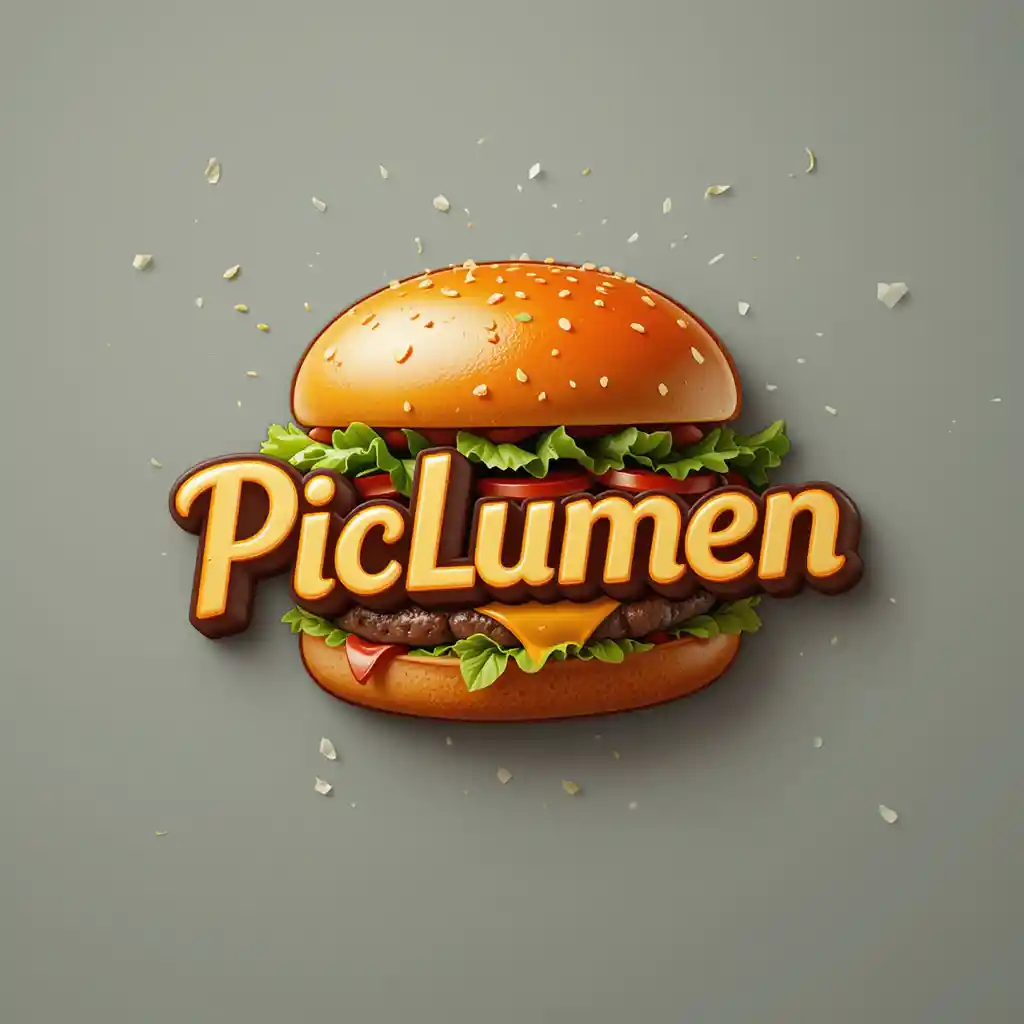 Realistic 3D burger logo design for PicLumen burger brand