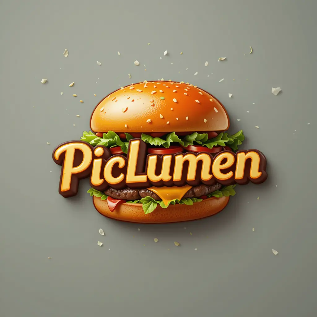 Realistic 3D burger logo design for PicLumen burger brand
