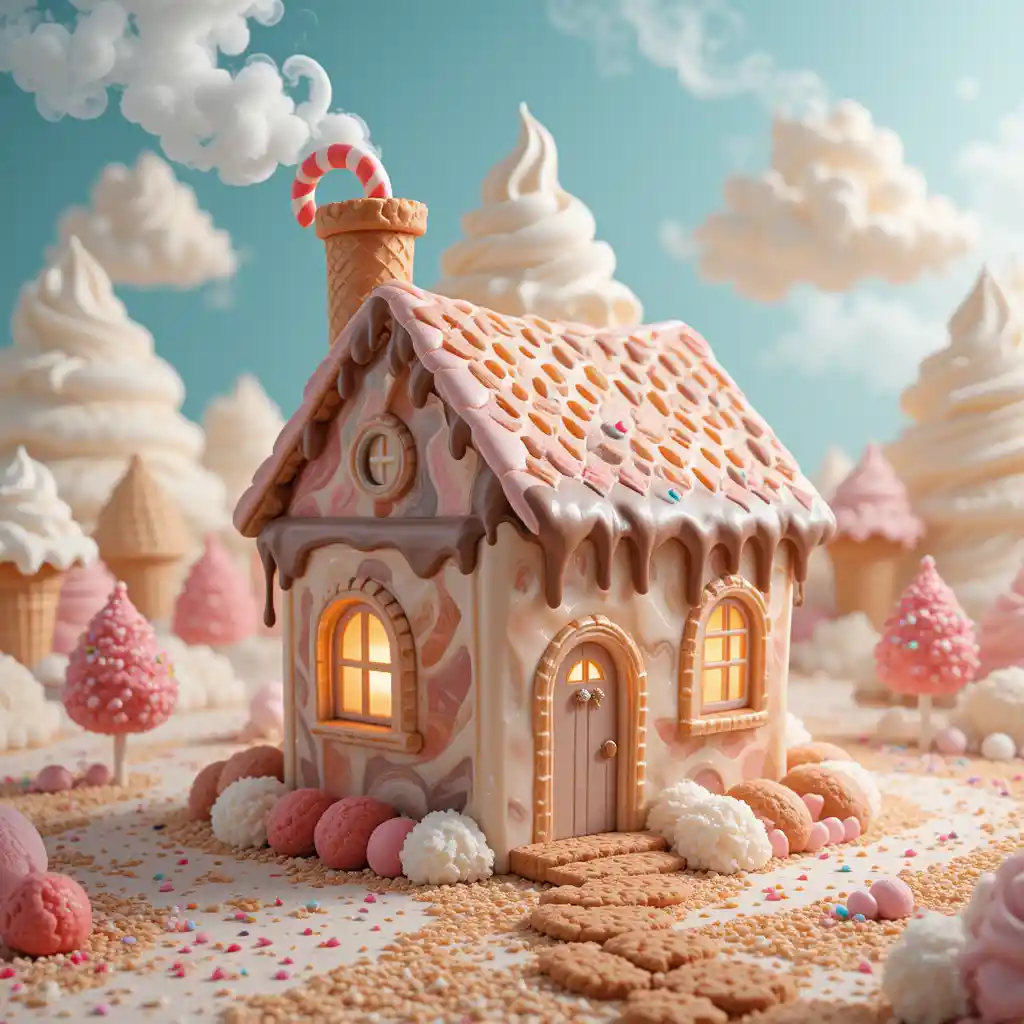 Whimsical Ice Cream House In A Candy Fantasy Landscape