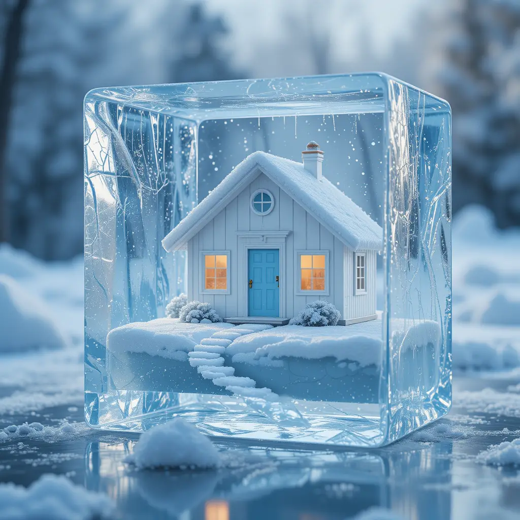 Miniature Arctic House Encased In A Clear Ice Cube