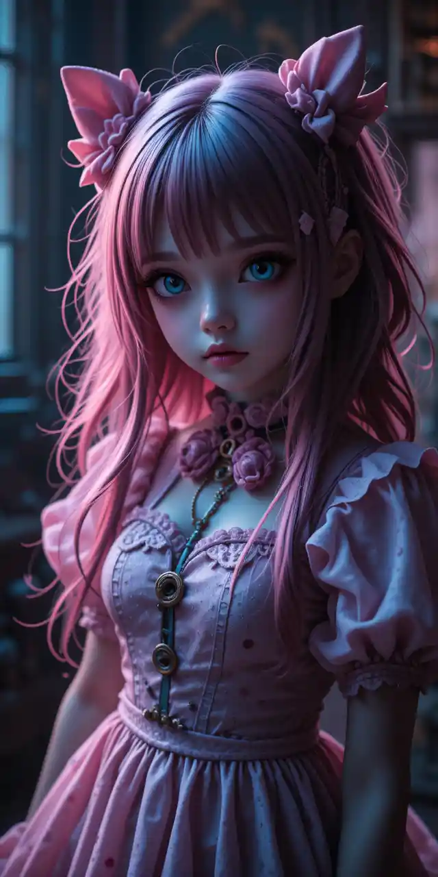 Anime girl seen through dramatic cinematic camera angles