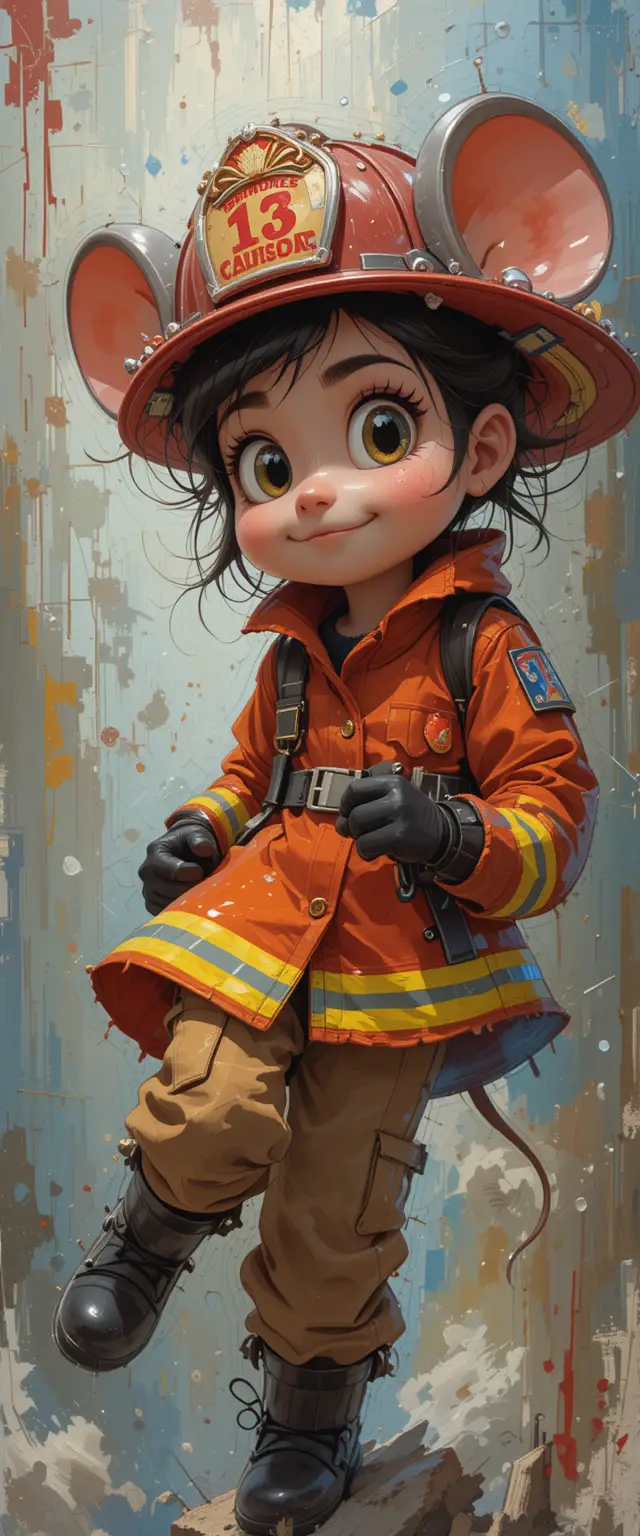 Dynamic firefighter mouse girl in digital calendar art