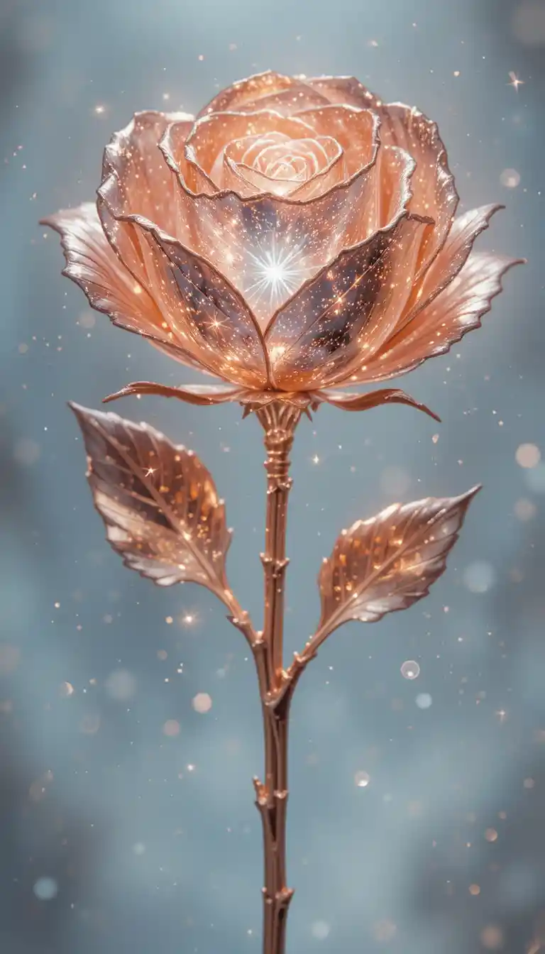 Glowing Rose Gold Flower With Diamond Star Core