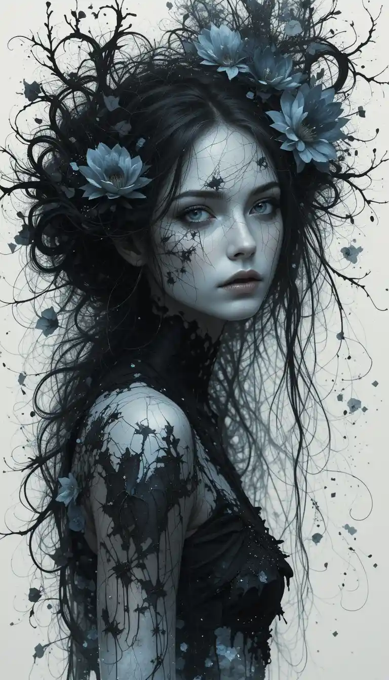 Haunting shadows in a dark melancholic fantasy scene