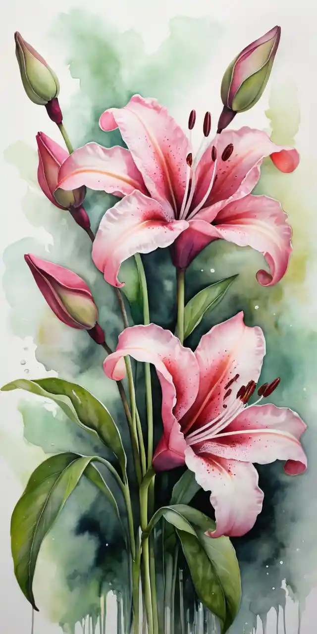 Surreal watercolor painting of a vibrant blooming flower