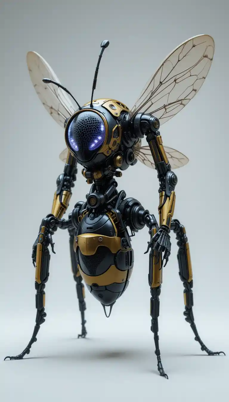Futuristic Bee Inspired Insect Robot With Metallic Wings