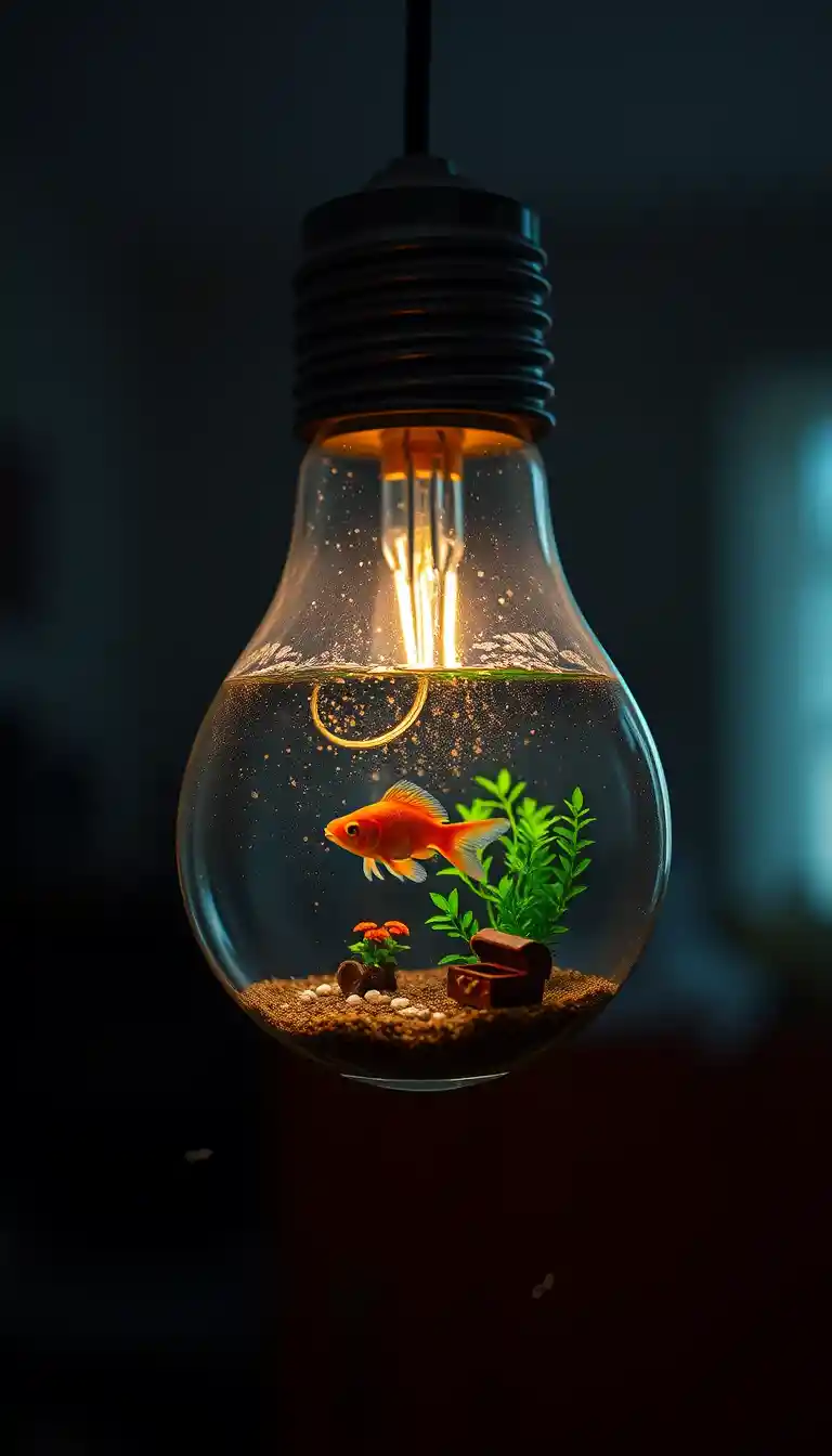 Surreal close up of a lightbulb as tiny fish tank