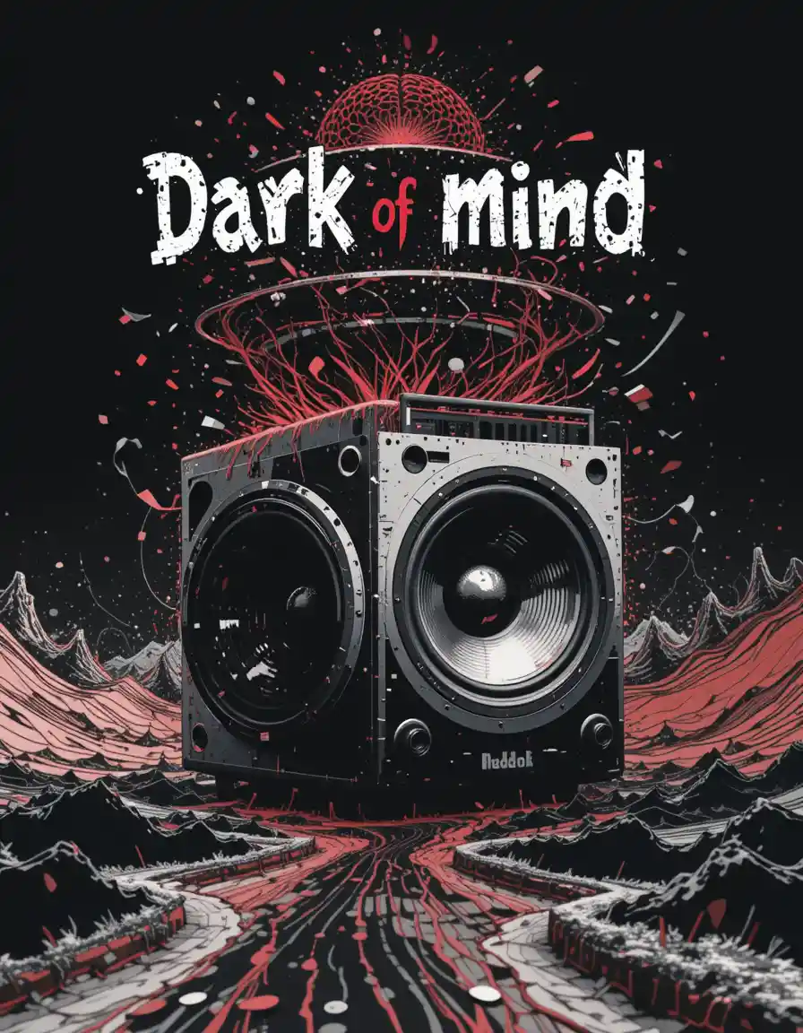Dark of mind sound system sticker design in landscape layout