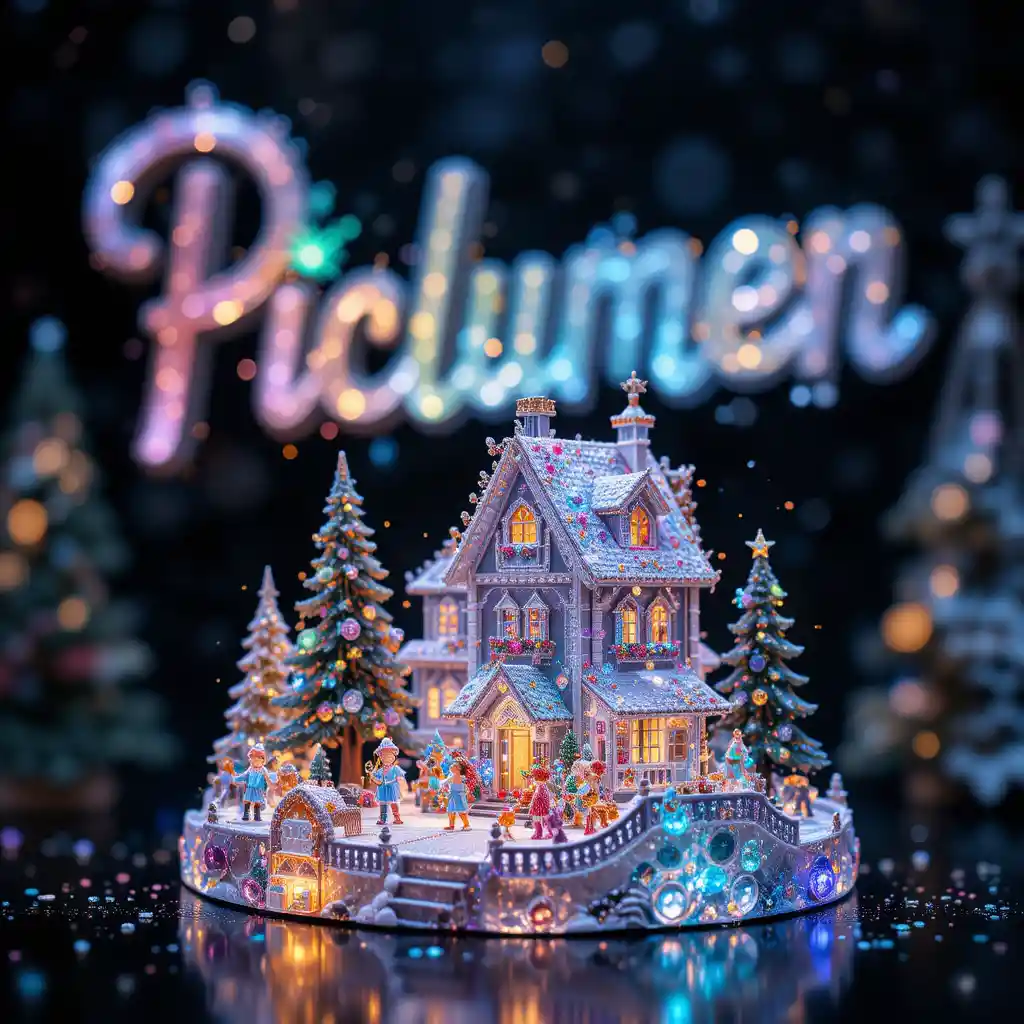 Crystal santa village with glowing christmas miniatures