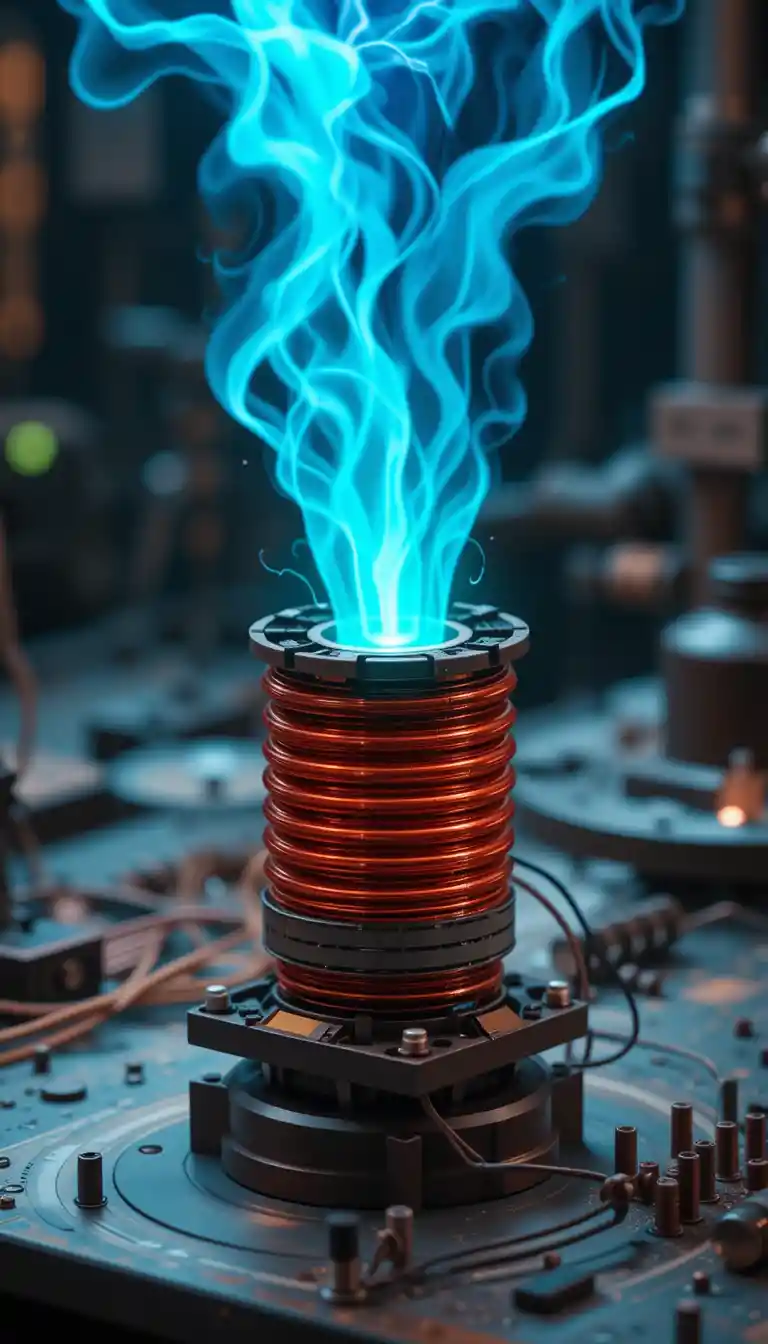 High frequency current generator driving a red electric coil
