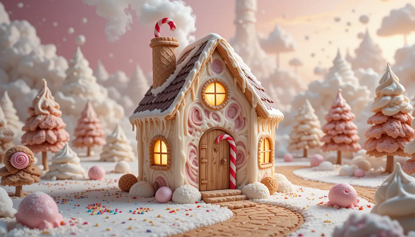 Whimsical ice cream house in a magical dessert landscape