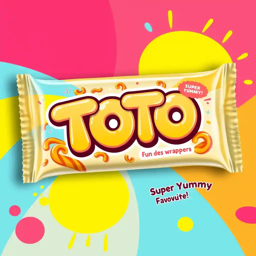 Colorful toffee candy wrapper design for kids brand