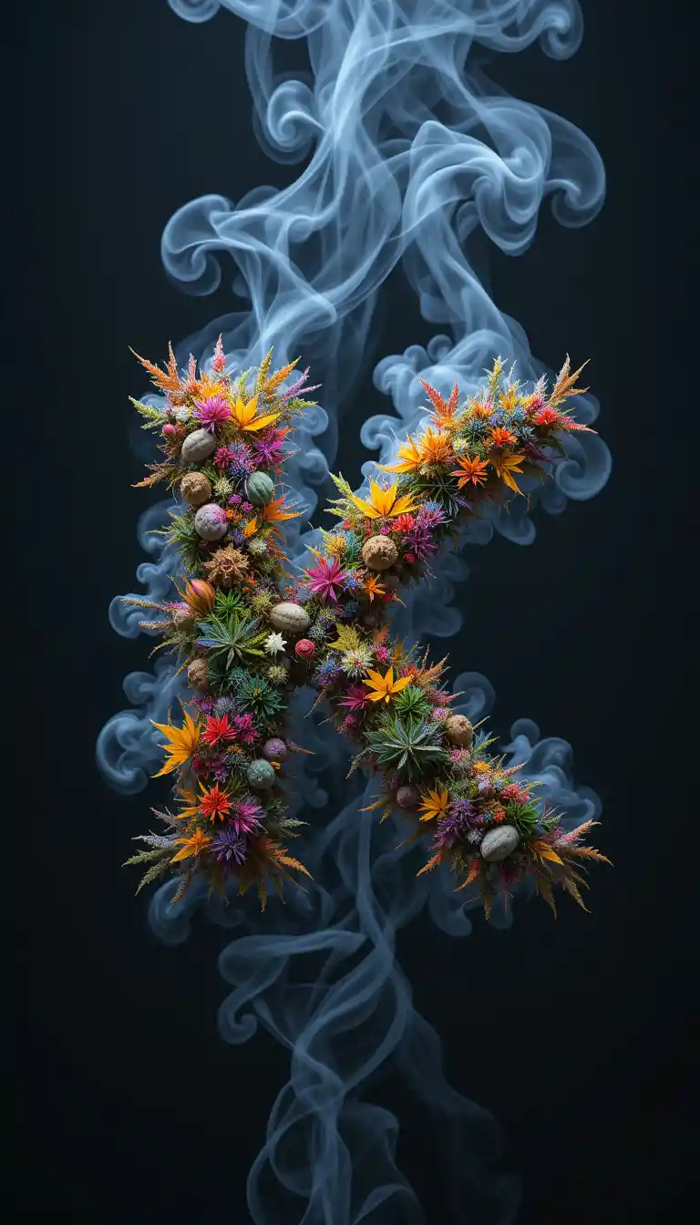 Colorful smoky letter k sign on black background