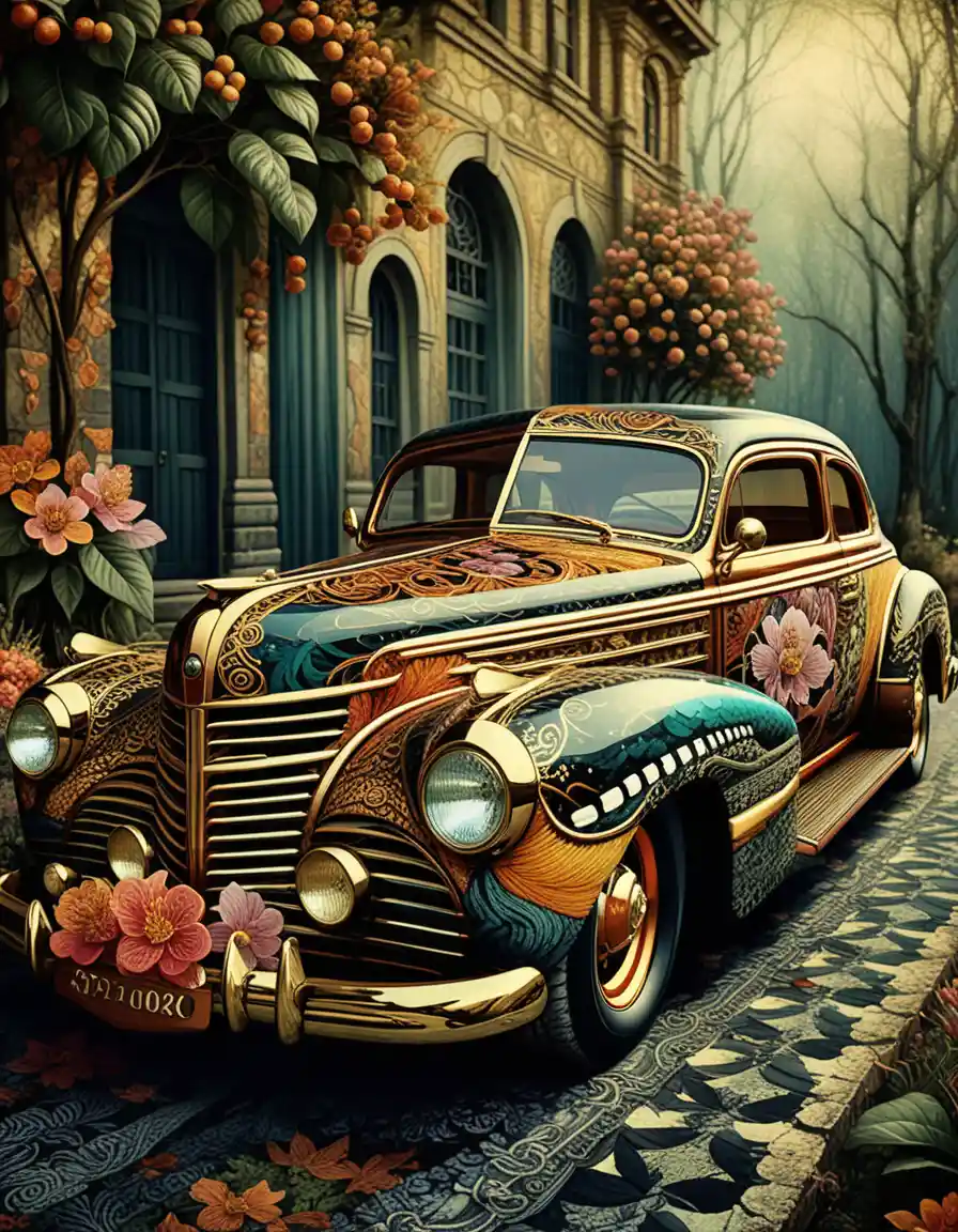 Intricate Digital Painting Of Custom Thirties Lowrider Car