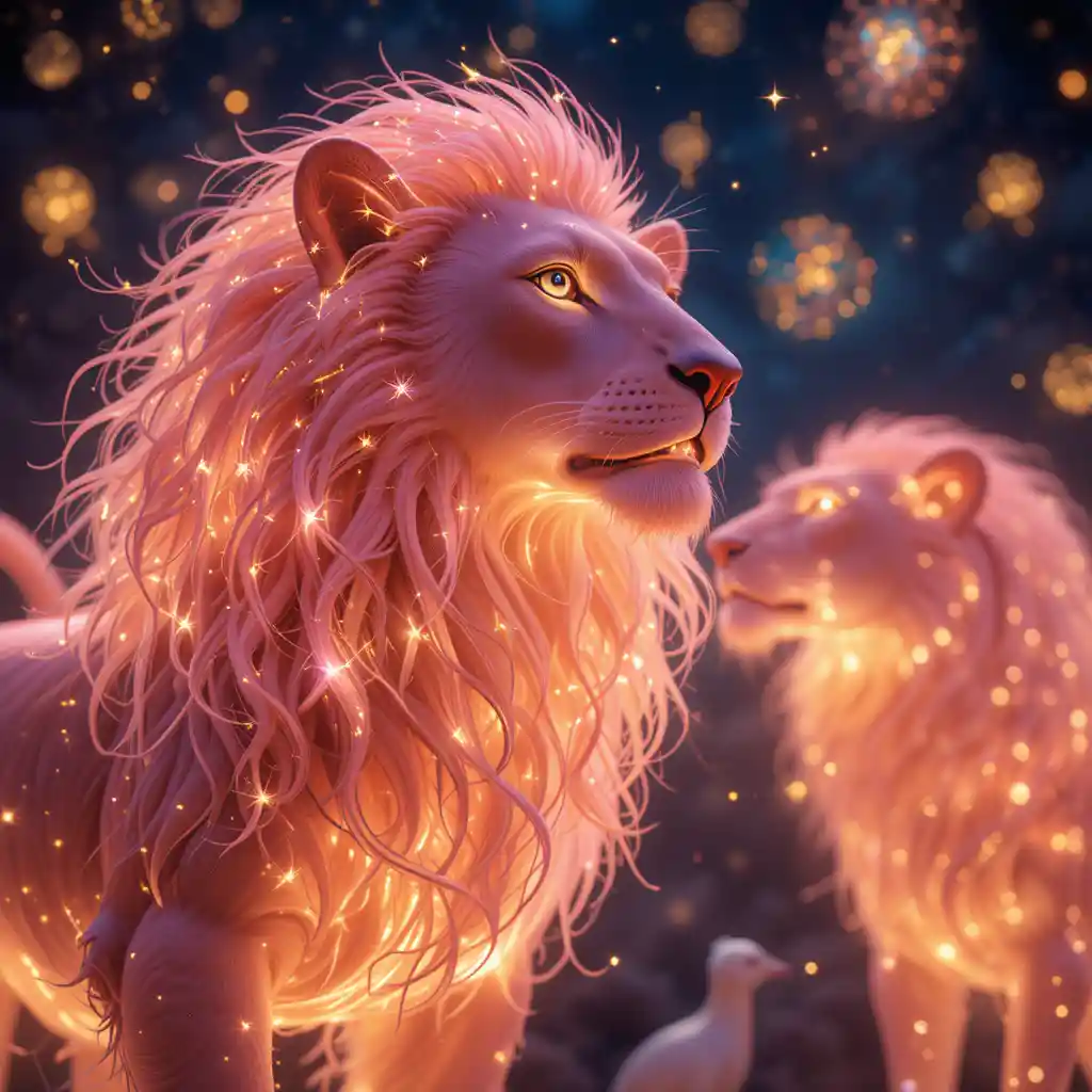 Glowing Zodiac Lions Against A Magical Night Sky