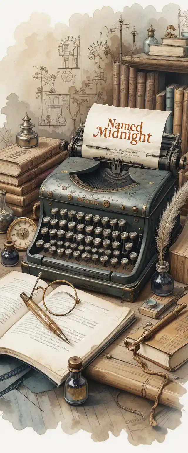 Vintage watercolor typewriter and books on worn desk