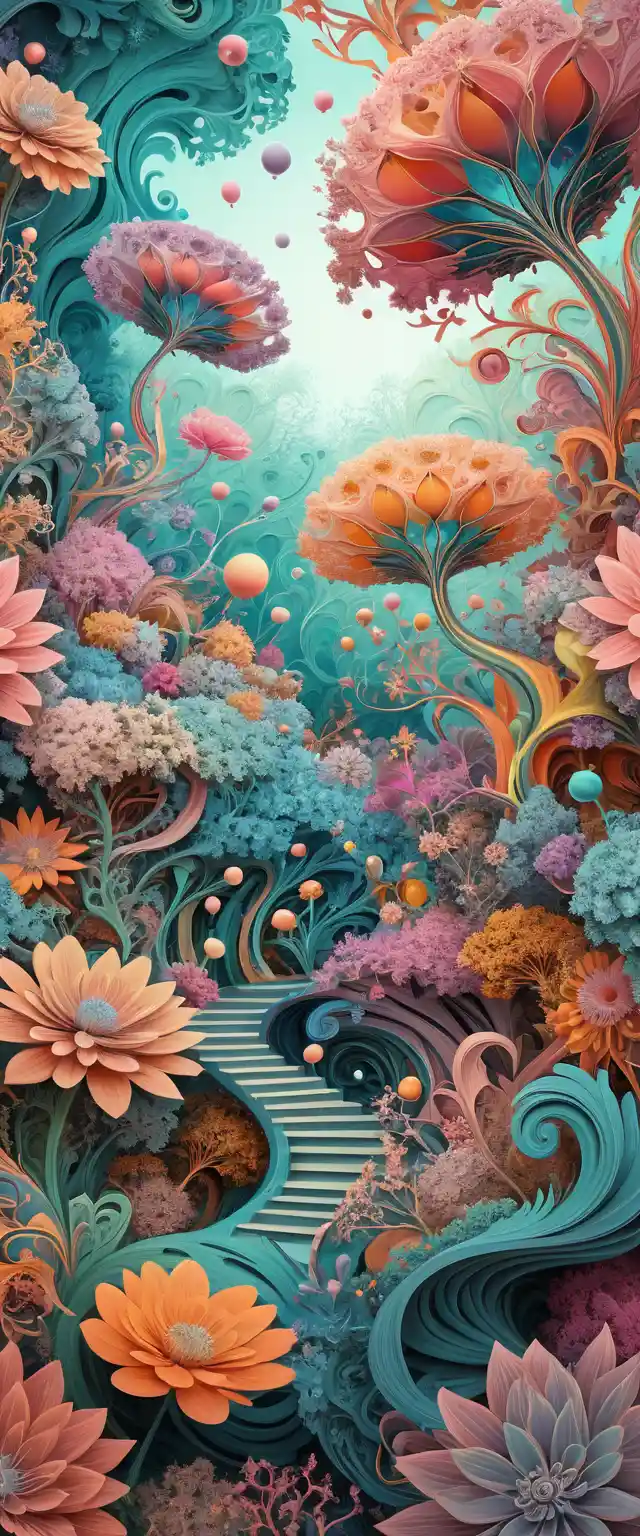 Surreal fractal flower landscape in vibrant dreamlike colors