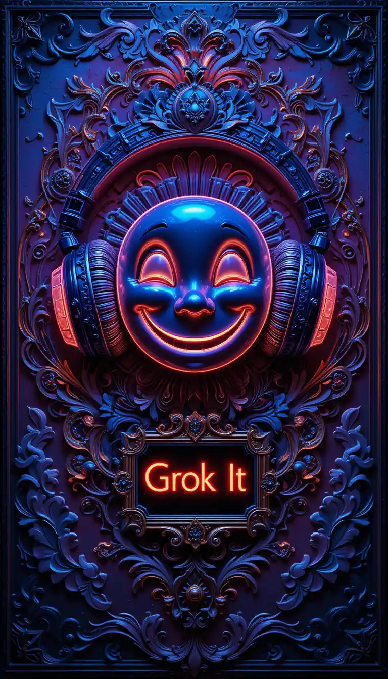 Blacklight digital illustration of glowing smiley face relief