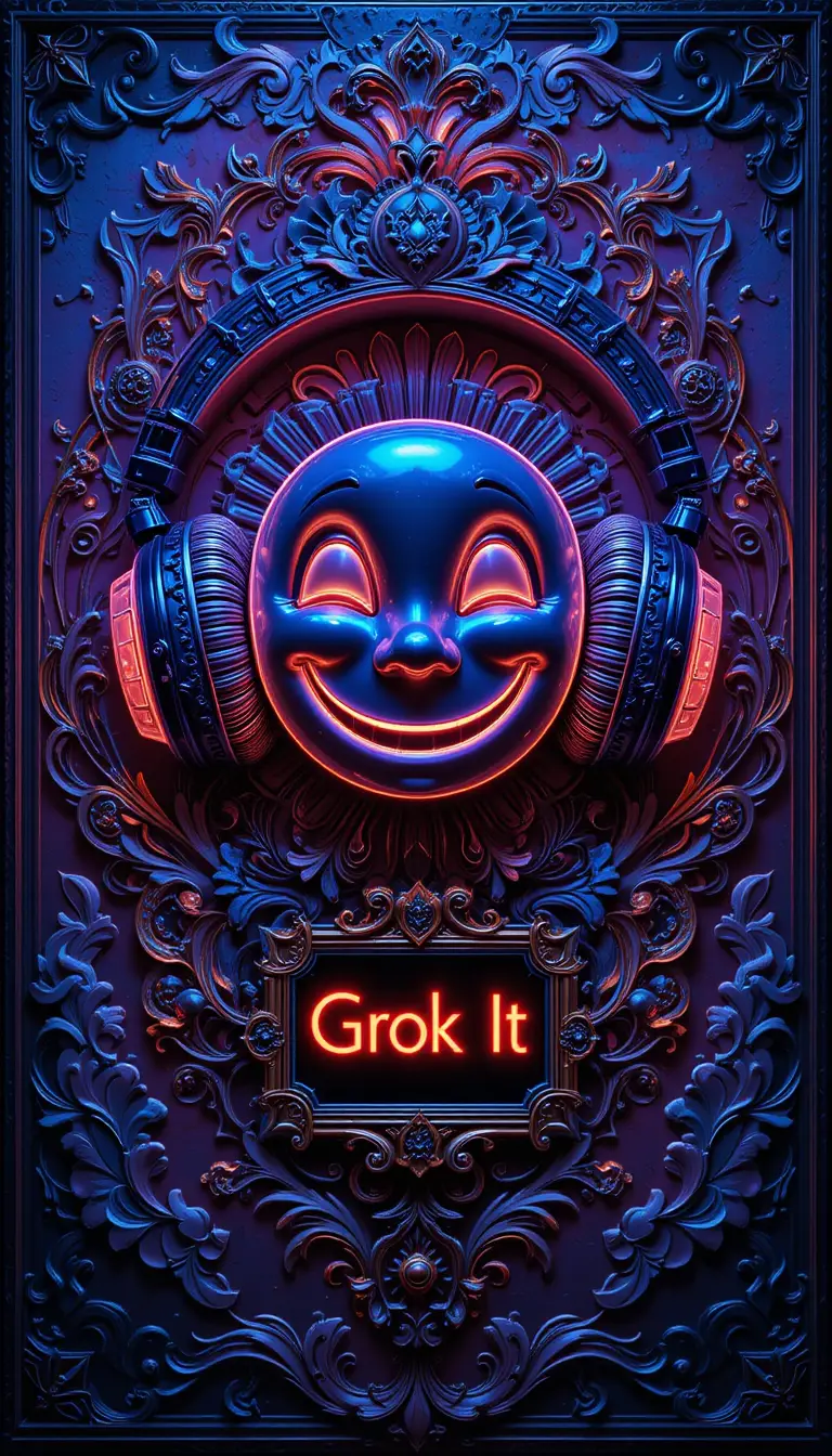 Blacklight digital illustration of glowing smiley face relief