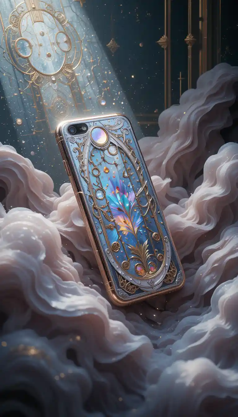 Futuristic luxury smartphone made of stardust and light