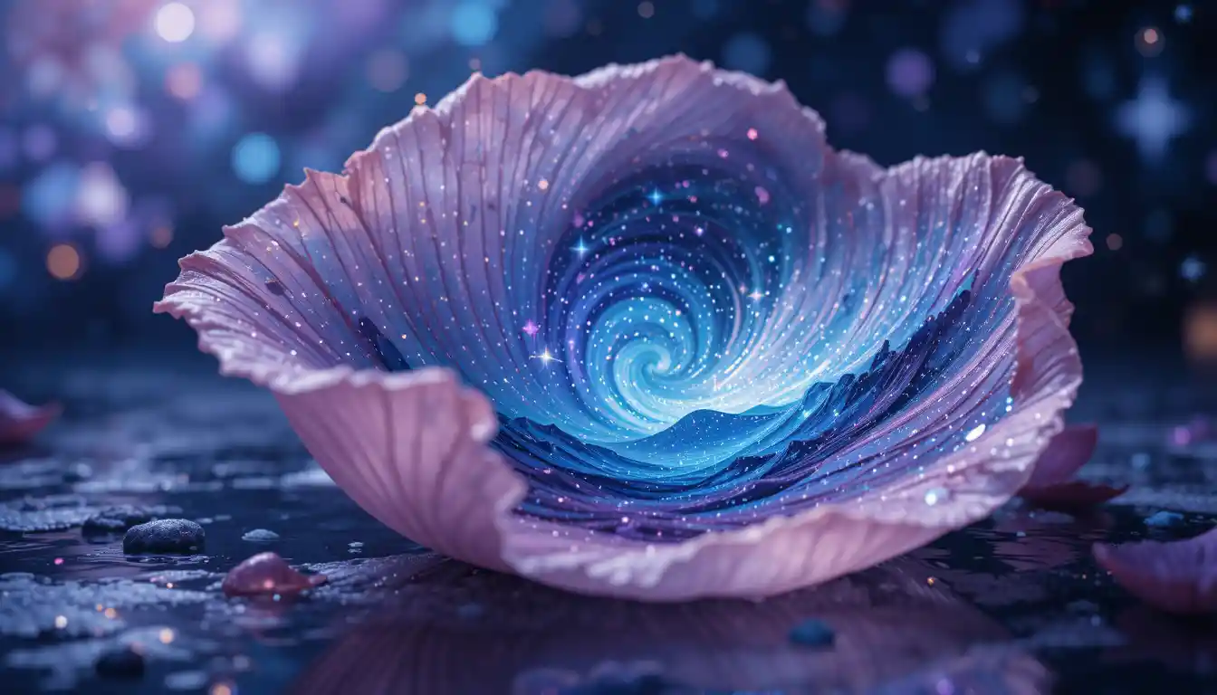 Close up rose petal with cosmic galaxy painting