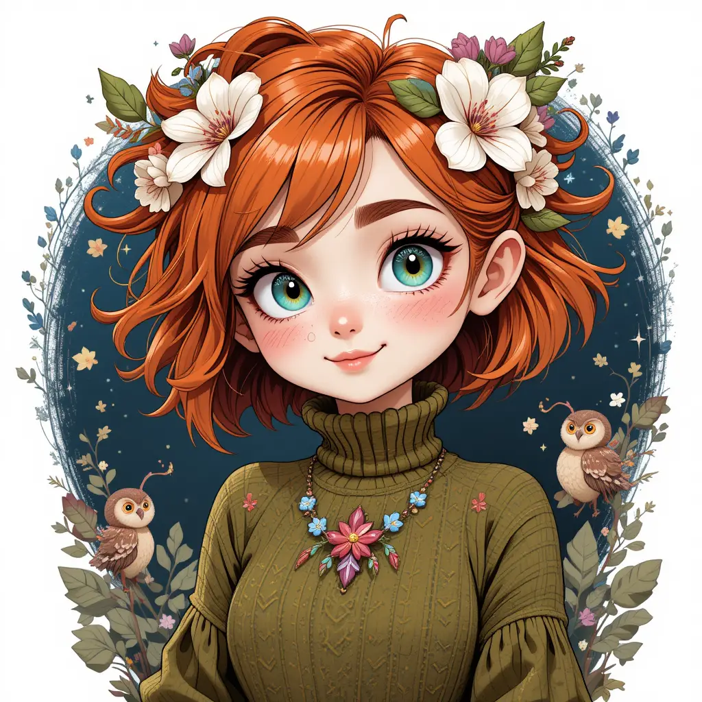 Playful fantasy girl character in floral crown