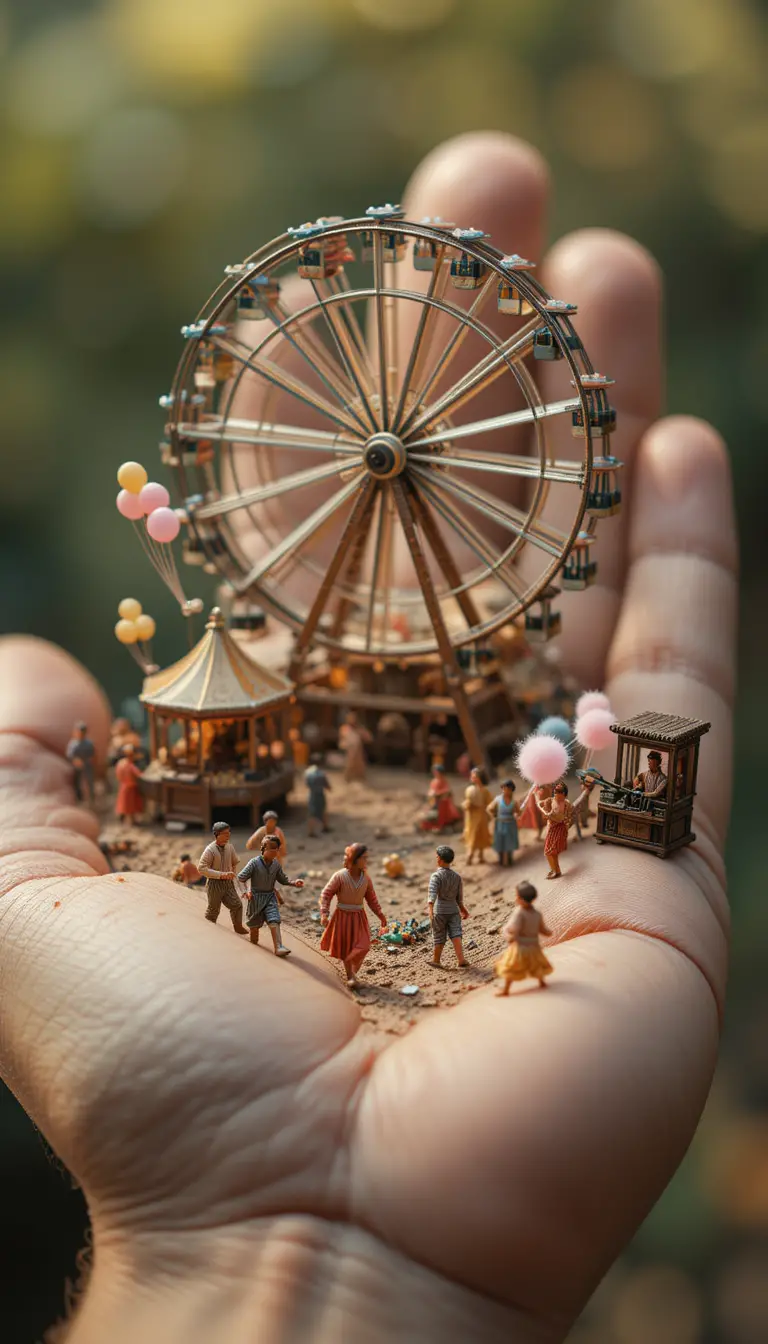 Miniature Indian village fair world resting on a hand