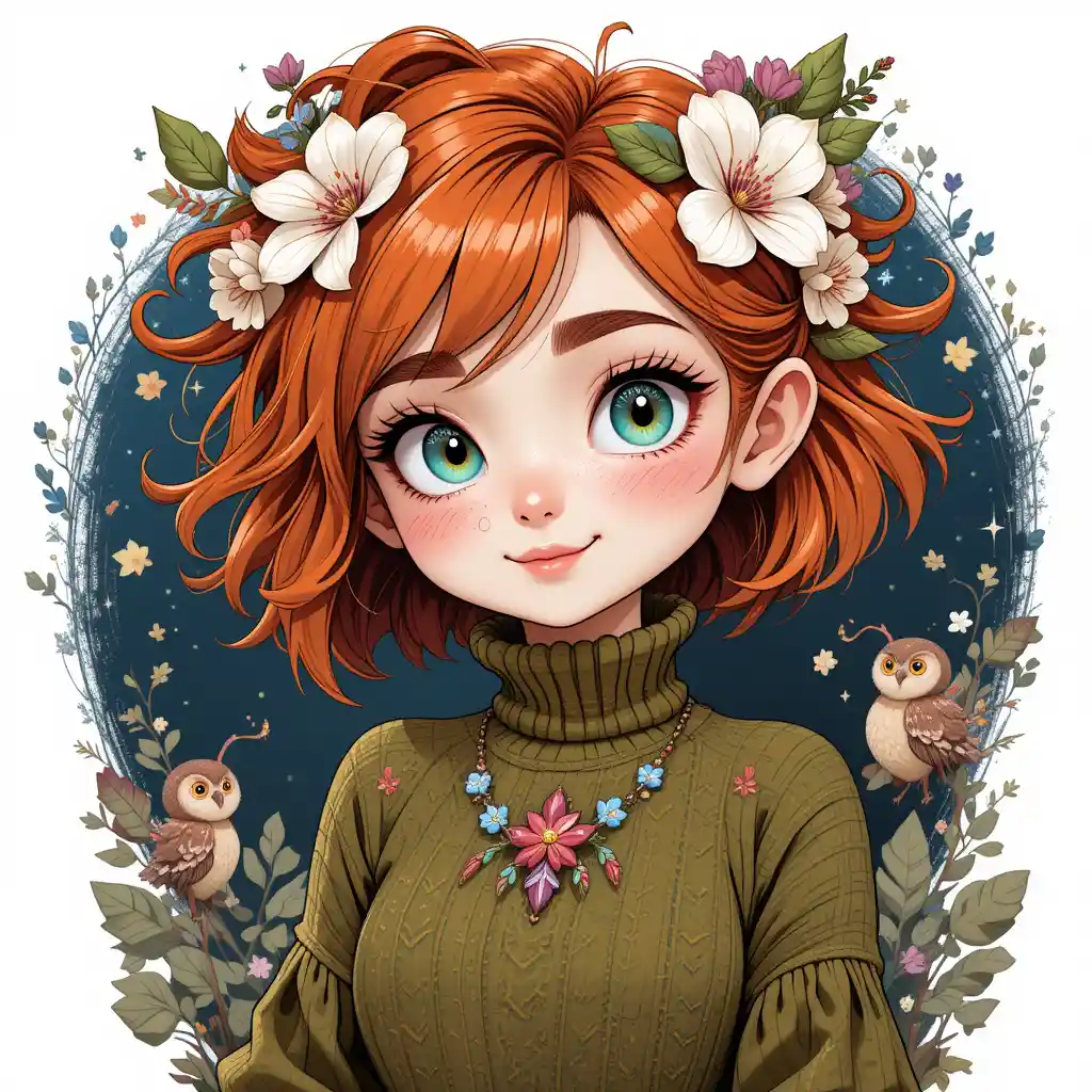 Playful fantasy girl character in floral crown